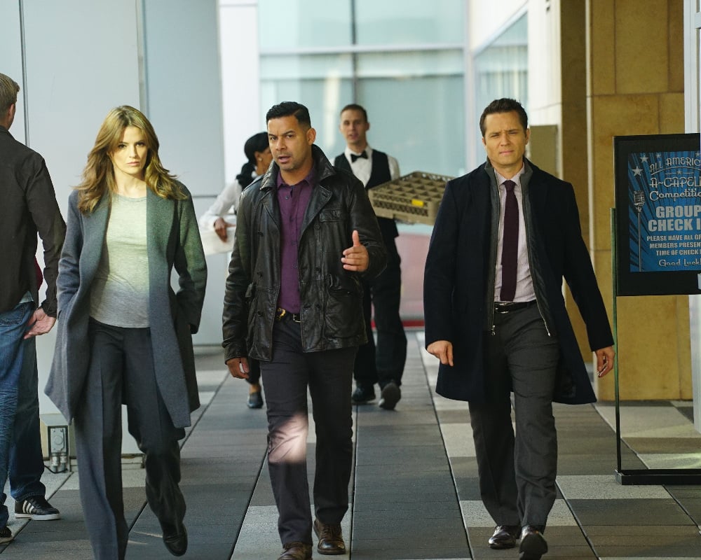 CASTLE - "Tone Death" - When a body is found in the theater of Martha Castle Season 8 Episode 9 Photo Preview: Tone Death | Tell-Tale TV - Part 2's latest show, Castle and Beckett's investigation leads them into the unexpectedly dangerous world of competitive a capella. "High School Musical"'s Corbin Bleu guest stars. "Tone Death" will air on MONDAY, FEBRUARY 8 (10:01-11:00 p.m. ET/PT), on the ABC Television Network. (ABC/Richard Cartwright) STANA KATIC, JON HUERTAS, SEAMUS DEVER