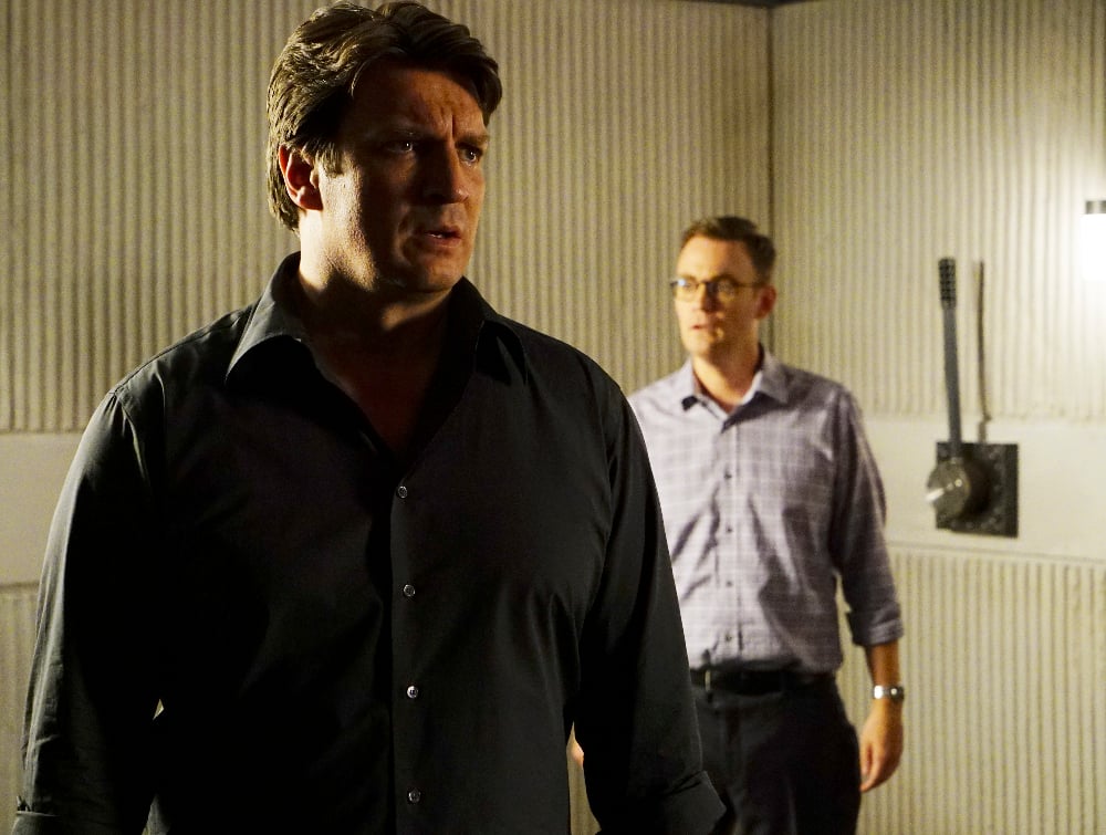 CASTLE - "The Blame Game" - Castle is captured and forced to work with strangers to solve deranged puzzles and mind games, while Beckett and the 12th Precinct must race against time to rescue Castle and catch a killer, on "Castle," MONDAY, FEBRUARY 22 (10:01-11:00 p.m. EST) on the ABC Television Network. Amy Robach ("GMA") guest stars as Lila Campo, a TV news producer. (ABC/Richard Cartwright) NATHAN FILLION, KEVIN CHRISTY Castle Photo Preview: Mind Games - Part 2