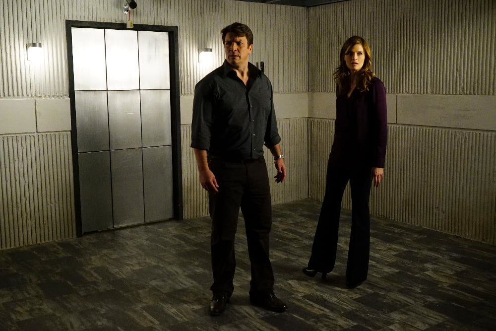 CASTLE - "The Blame Game" - Castle is captured and forced to work with strangers to solve deranged puzzles and mind games, while Beckett and the 12th Precinct must race against time to rescue Castle and catch a killer, on "Castle," MONDAY, FEBRUARY 22 (10:01-11:00 p.m. EST) on the ABC Television Network. Amy Robach ("GMA") guest stars as Lila Campo, a TV news producer. (ABC/Richard Cartwright) NATHAN FILLION, STANA KATIC Castle Photo Preview: Mind Games - Part 2