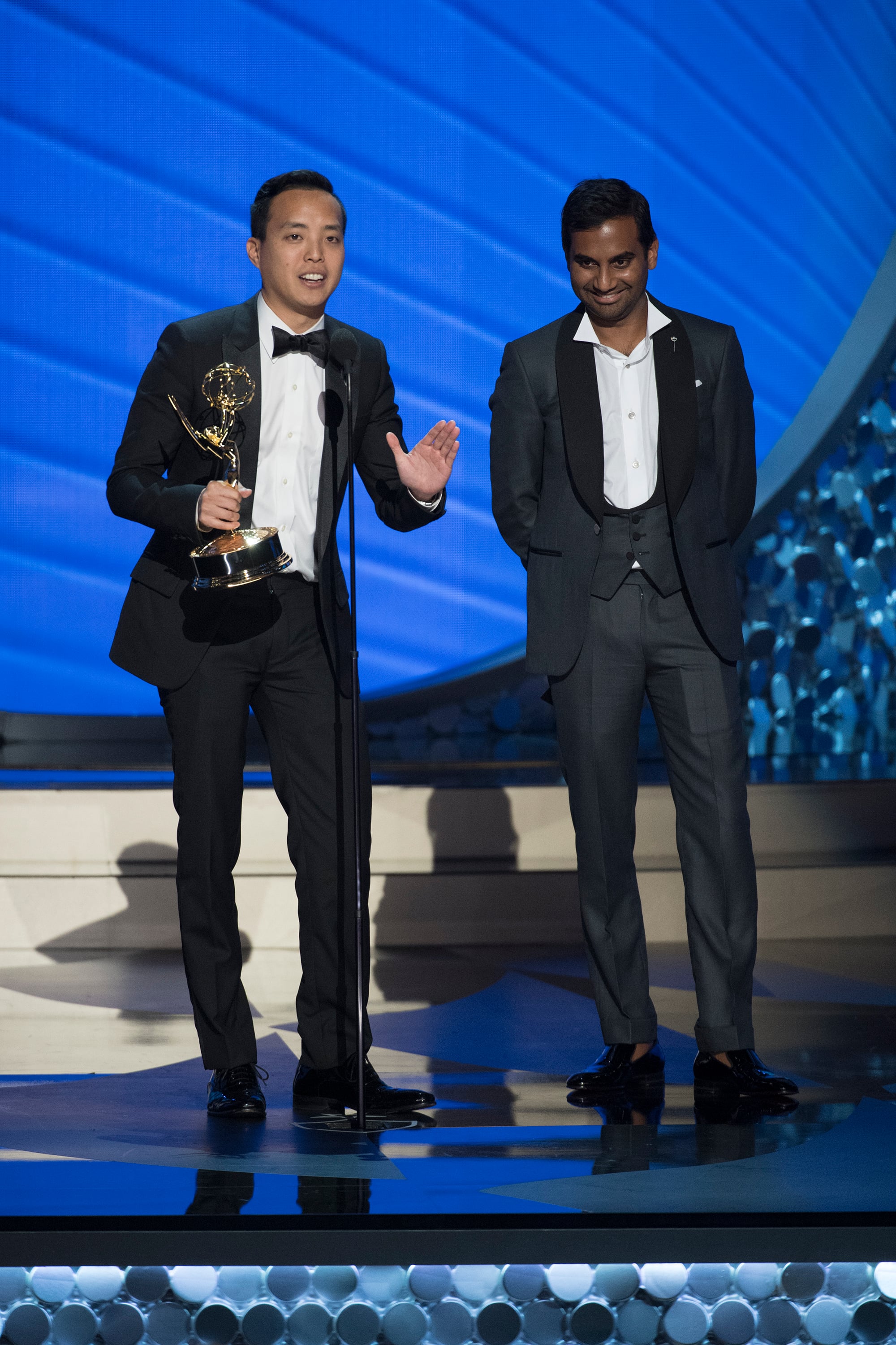 THE 68TH EMMY(r) AWARDS - “The 68th Emmy Awards” broadcasts live from The Microsoft Theater in Los Angeles, Sunday, September 18 (7:00-11:00 p.m. EDT/4:00-8:00 p.m. PDT), on ABC and is hosted by Jimmy Kimmel. (ABC/Image Group LA) ALAN YOUNG, AZIZ ANSARI Emmys 2016: The People v. O.J. Simpson, Veep, and Game of Thrones Take Home Big Wins - Part 2