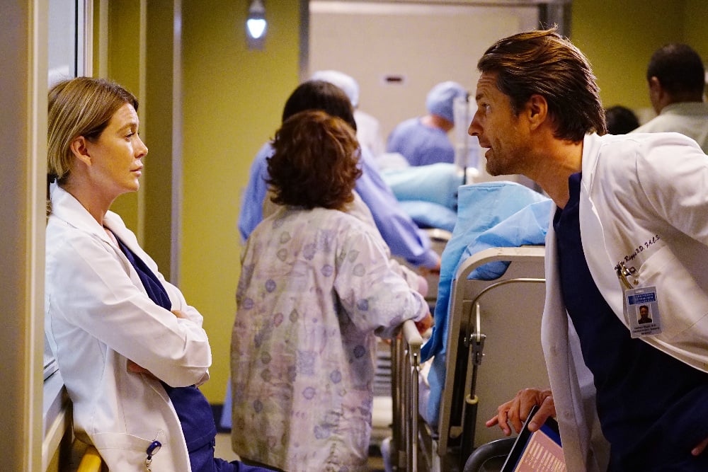 GREY Grey’s Anatomy Photo Preview: Caught in the Middle (Season 13 Episode 3) - Part 4'S ANATOMY - "I Ain't No Miracle Worker" - A car crash at a funeral brings a bickering family into the hospital. Back from New York, Arizona ends up caught between Alex and Andrew. While Ben takes on a new parenting role, Amelia helps Meredith and Maggie through a problem, on "Grey's Anatomy," THURSDAY, OCTOBER 6 (8:00-9:00 p.m. EDT), on the ABC Television Network. (ABC/Richard Cartwright) ELLEN POMPEO, MARTIN HENDERSON