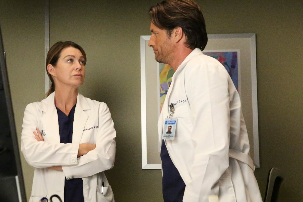 GREY Grey’s Anatomy Photo Preview: It’s Complicated (Season 13 Episode 4)'S ANATOMY - "Falling Slowly" - Alex tries to do the right thing but still cant catch a break. Jackson and April adjust to their "new normal" with the baby. While Meredith and Nathan establish what's going on between them, Amelia questions the state of her relationship with Owen, on "Grey's Anatomy," THURSDAY, OCTOBER 13 (8:00-9:00 p.m. EDT), on the ABC Television Network. (ABC/Mitch Haaseth) ELLEN POMPEO, MARTIN HENDERSON
