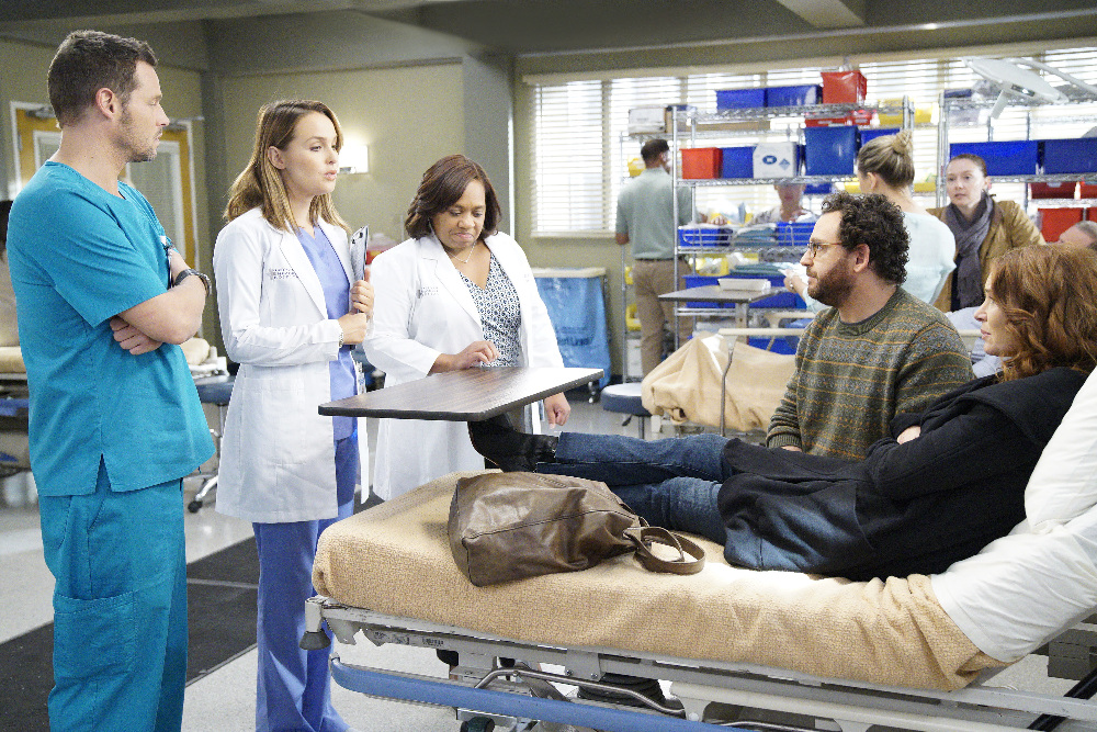 GREY Grey’s Anatomy Photo Preview: Guess Who’s Back? (Season 13 Episode 6) - Part 2'S ANATOMY - "Roar" - A familiar face returns to Grey Sloan, throwing many of the doctors for a loop. With Catherine putting on the pressure, Bailey has to make a decision about Alex while a tough ER case makes Amelia's bad day even worse, on "Grey's Anatomy," THURSDAY, OCTOBER 27 (8:00-9:00 p.m. EDT), on the ABC Television Network. (ABC/Jennifer Clasen) JUSTIN CHAMBERS, CAMILLA LUDDINGTON, CHANDRA WILSON, BRIDGID BRANNAGH
