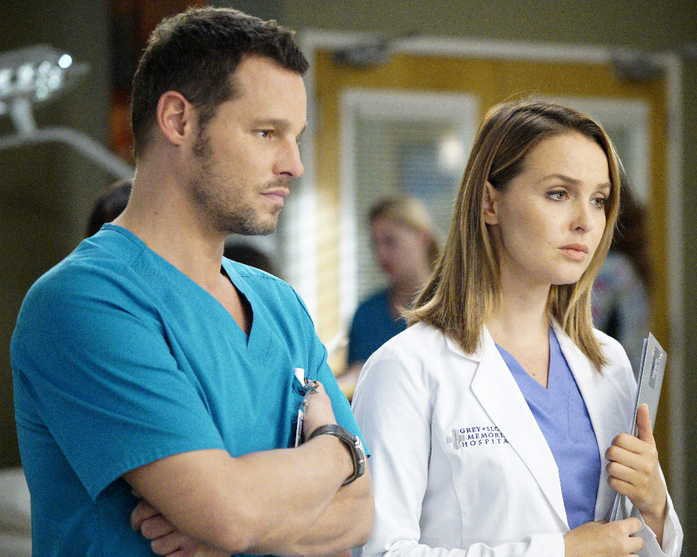 GREY Grey’s Anatomy Photo Preview: Guess Who’s Back? (Season 13 Episode 6) - Part 2'S ANATOMY - "Roar" - A familiar face returns to Grey Sloan, throwing many of the doctors for a loop. With Catherine putting on the pressure, Bailey has to make a decision about Alex while a tough ER case makes Amelia's bad day even worse, on "Grey's Anatomy," THURSDAY, OCTOBER 27 (8:00-9:00 p.m. EDT), on the ABC Television Network. (ABC/Jennifer Clasen) JUSTIN CHAMBERS, CAMILLA LUDDINGTON