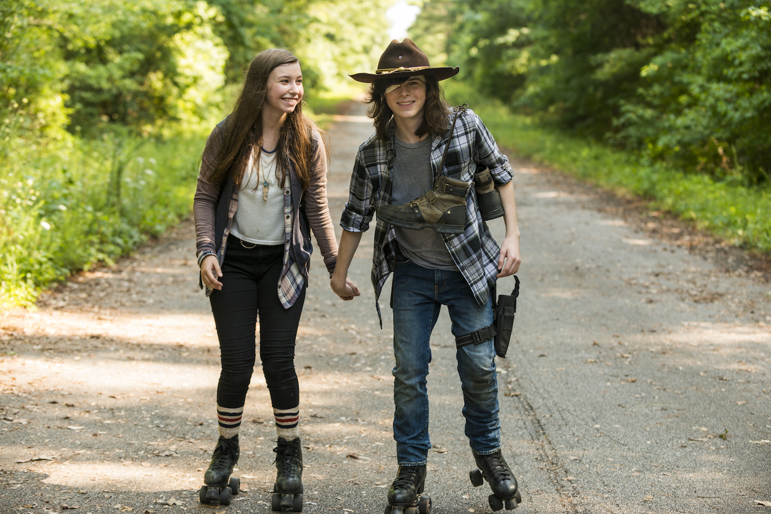Katelyn Nacon as Enid, Chandler Riggs as Carl Grimes - The Walking Dead _ Season 7, Episode 5 - Photo Credit: Gene Page/AMC The Walking Dead Review: Go Getters (Season 7 Episode 5)