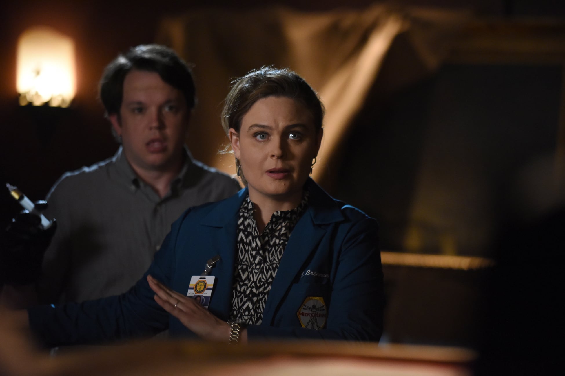 BONES: L-R: Guest star Eric Millegan and Emily Deschanel in the "The Final Chapter: The Hope in the Horror" season premiere episode of BONES airing Tuesday, Jan. 3 (9:01-10:00 PM ET/PT) on FOX. ©2016 Fox Broadcasting Co. Cr: Ray Mickshaw/FOX Bones Season 12 Photo Preview: The Search Begins - Part 2