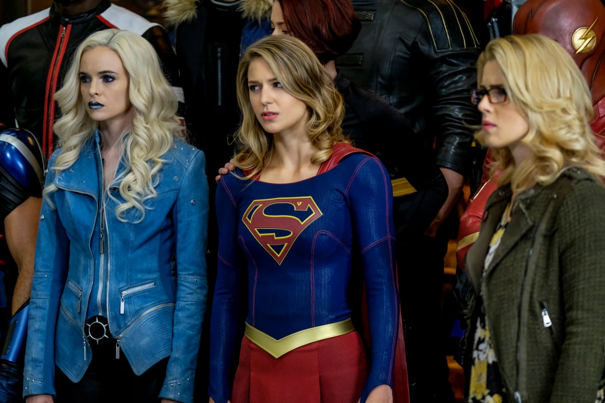 DC Preview — Arrowverse Crossover: Crisis on Earth-X - Part 8 DC's Legends of Tomorrow -- "Crisis on Earth -- X, Part 4" -- Image Number: LGN308b_0075b.jpg -- Pictured (L-R): Danielle Panabaker as Caitlin Snow/Killer Frost, Melissa Benoist as Kara/Supergirl and Emily Bett Rickards as Felicity Smoak -- Photo: Robert Falconer/The CW -- ÃÂ© 2017 The CW Network, LLC. All Rights Reserved.'s Legends of Tomorrow Season 3 Episode 8 -- "Crisis on Earth -- X, Part 4"
