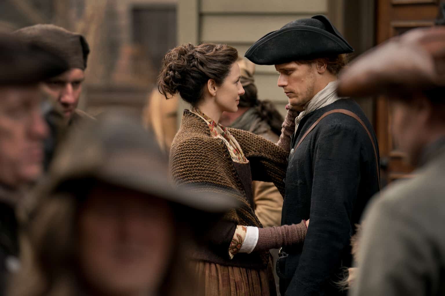 Outlander Season 4 Episode 1 - Sam Heughan (Jamie Fraser), Caitriona Balfe (Claire Randall Fraser) | Tell-Tale TV Outlander Season 4 2018 Outlander Season Premiere Review: America the Beautiful (Season 4 Episode 1) Outlander Season 4 Episode 1 - Sam Heughan (Jamie Fraser), Caitriona Balfe (Claire Randall Fraser)