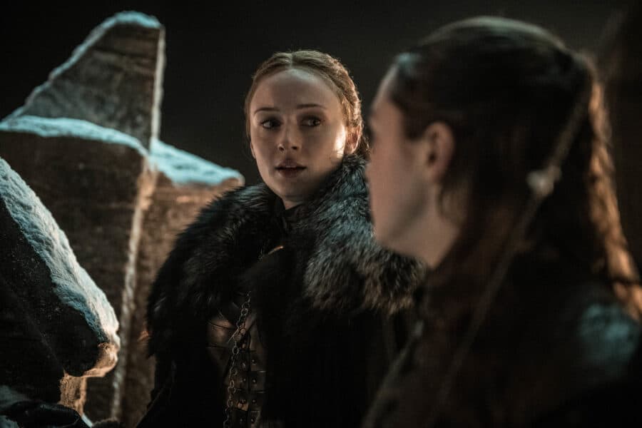 Game of Thrones Season 8 Episode 3 (debut 4/28/19): Sophie Turner, Maisie Williams. photo: Helen Sloan/HBO Preview — Game of Thrones Season 8 Episode 3 Game of Thrones Season 8 Episode 3 (debut 4/28/19): Sophie Turner, Maisie Williams.
photo: Helen Sloan/HBO